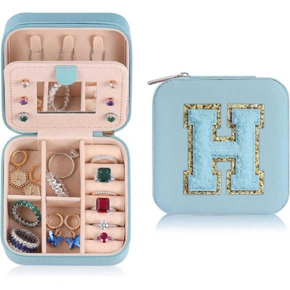 Travel Jewelry Case for Women Girls, H Initial Jewelry Box | Small
